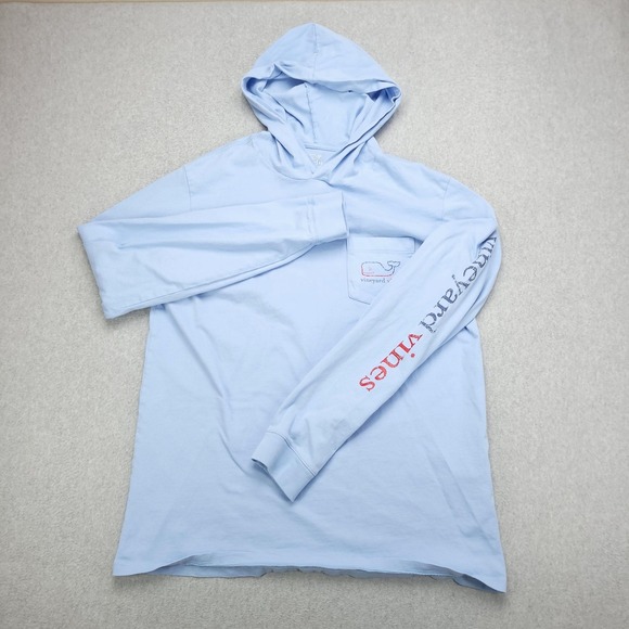 Vineyard Vines Shirt Mens Medium Light Blue Hooded Long Sleeve Whale Logo - Picture 2 of 16